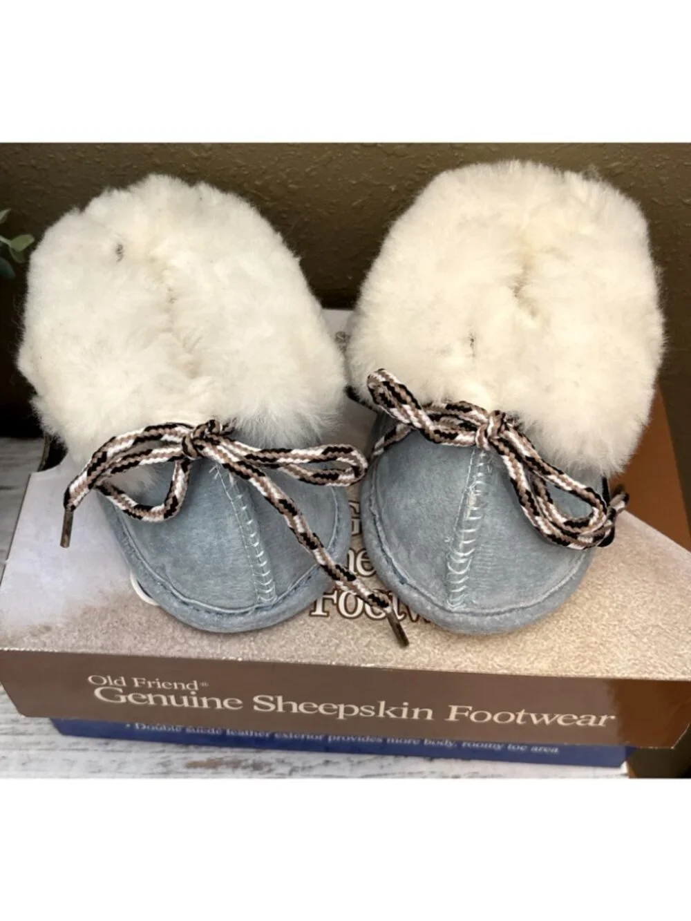 Sheepskin Moccasins Blue INFANT- Old Friend Footwear 1-6 Months Baby Shower Gift